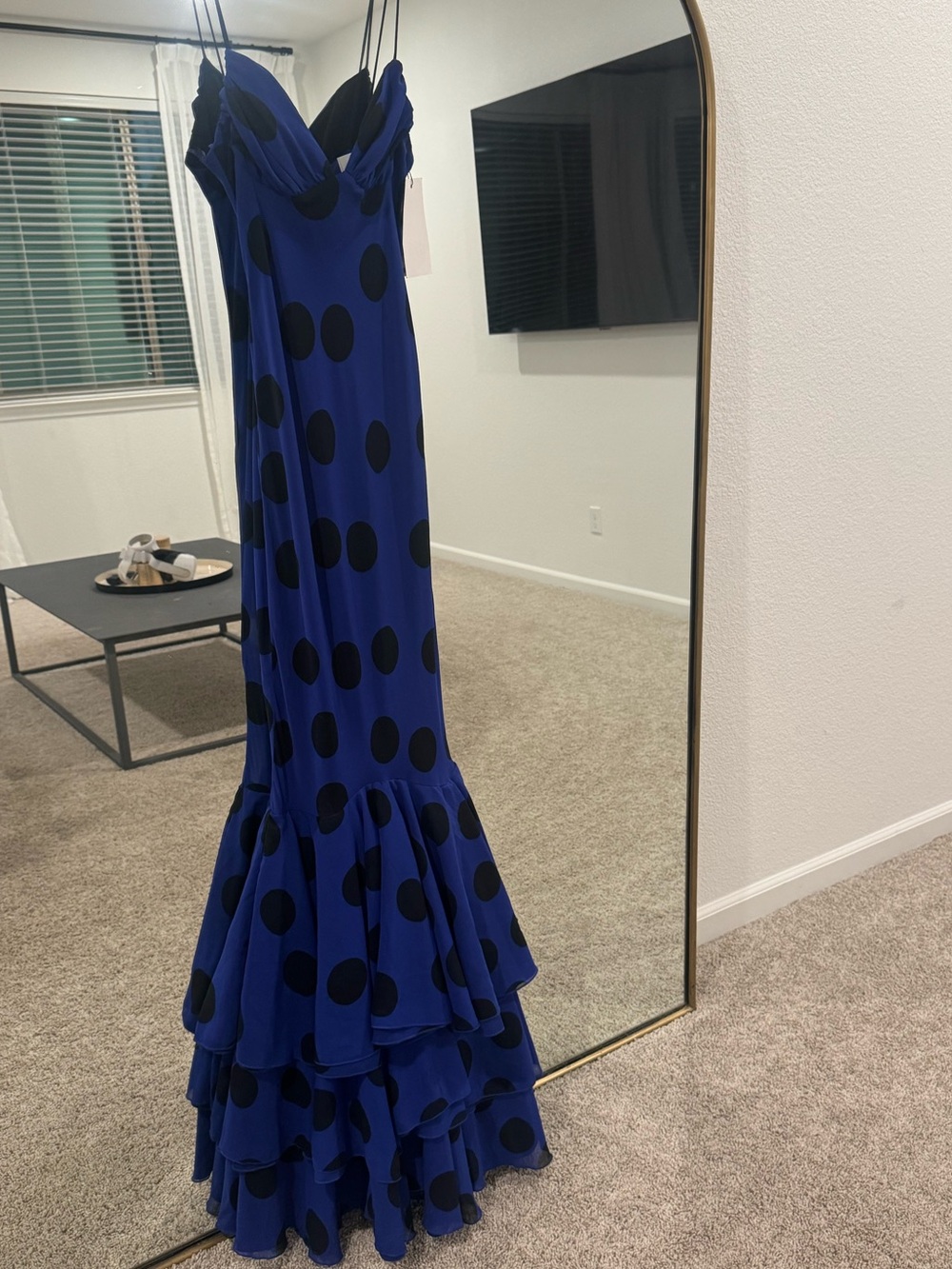 Zara Cobalt Blue Maxi Dress with Black Polka Dots